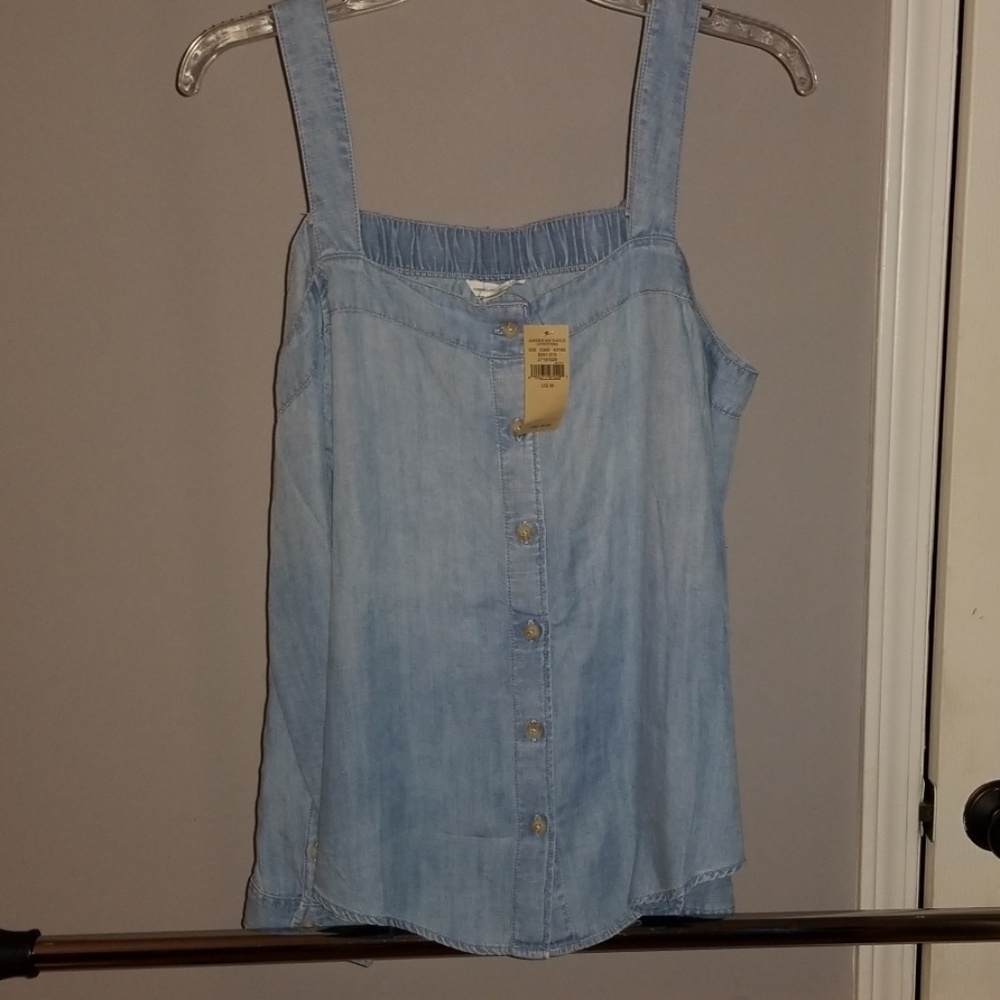AEO Denim Cold Shoulder Button Down Top